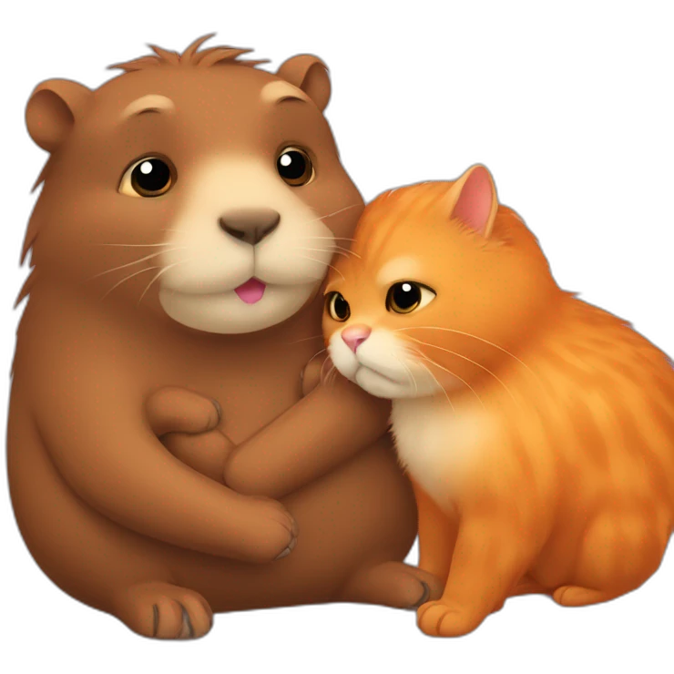 Capibara hugs the orange persian cat emoji