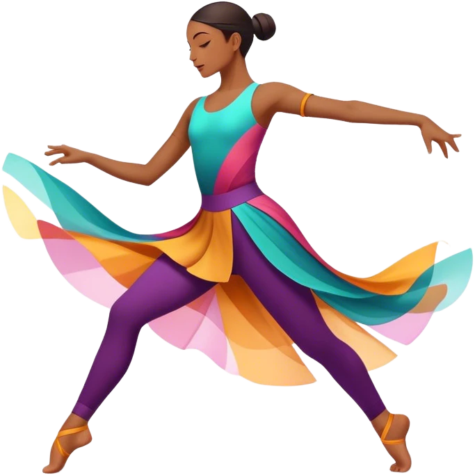 Icon for Contemporary Dance: a dancer in dynamic motion, wearing comfortable attire, with abstract shapes and movement lines in the background. The icon should represent the expressive and creative nature of contemporary dance. Transparent background. emoji