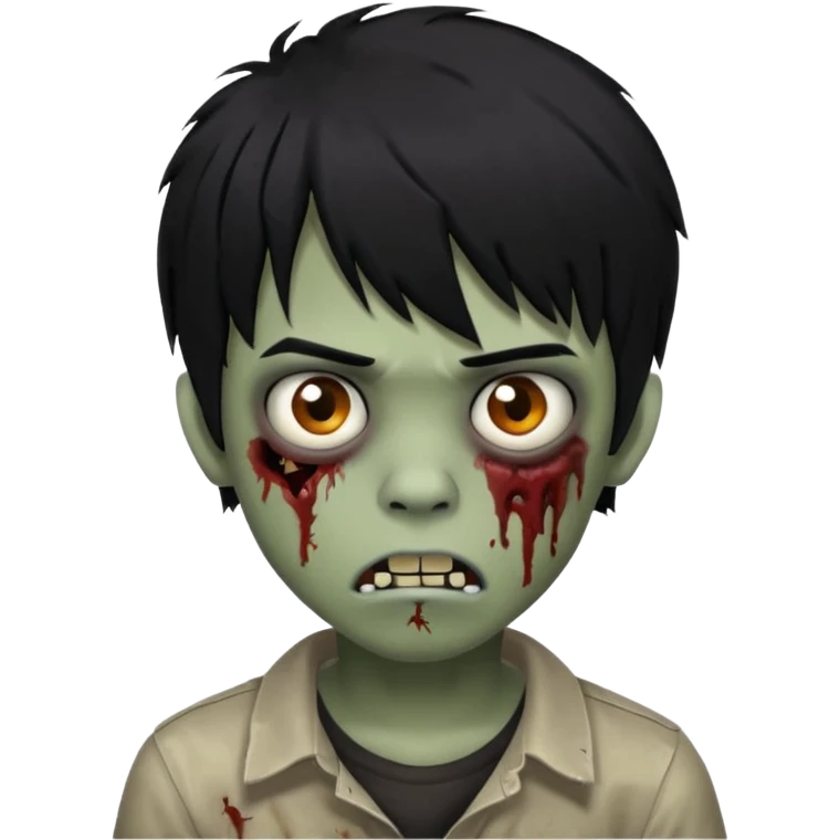 Boy, zombie, black hair, medium, bangs above the eyebrow , emo, shaggy, dark,  emoji