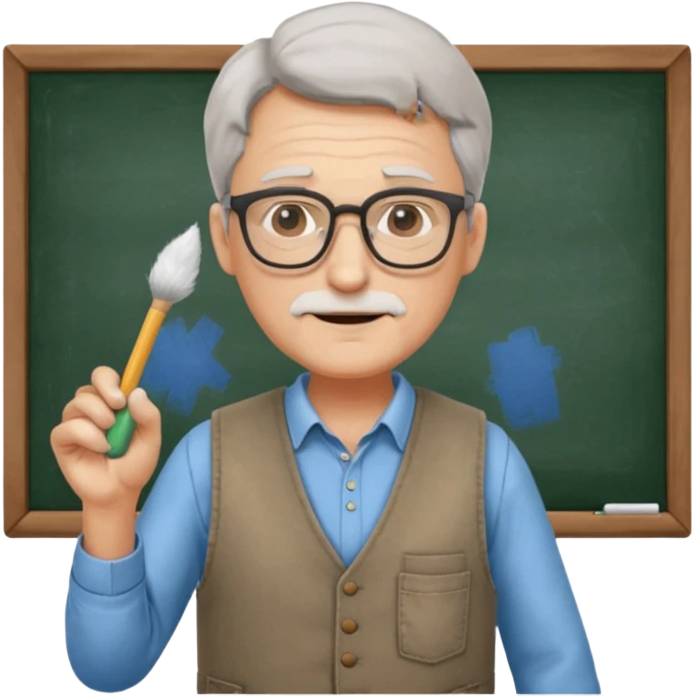 Man teacher: old, wearing vest, wearing glasses, hold chalk on their hand emoji