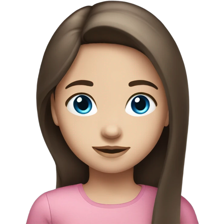 Brunette kid girl long straight hair blue eyes in pink emoji