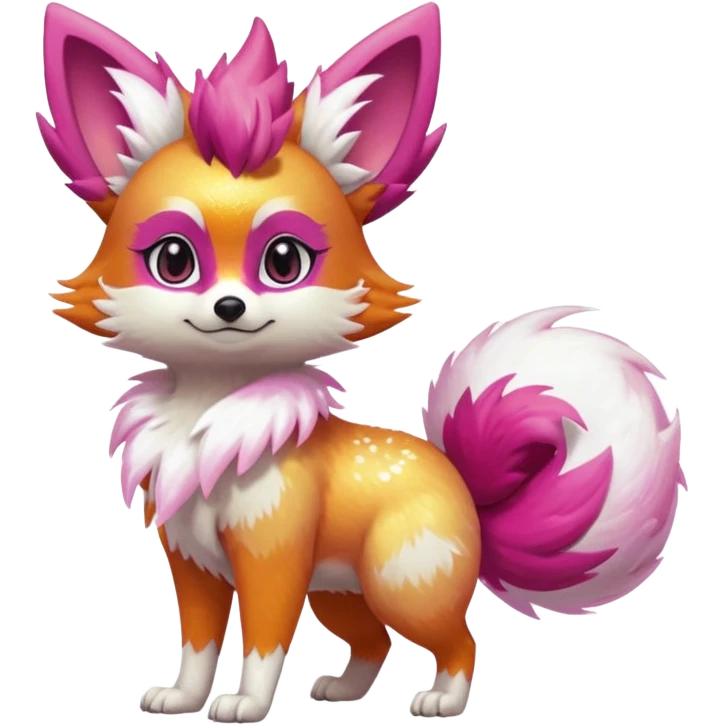 Electric girly feminine elegant lanky realistic shiny glittery shimmering shimming snowy white pink magenta feathery Fennekin-Growlithe-Electrike-fusion (full body) emoji