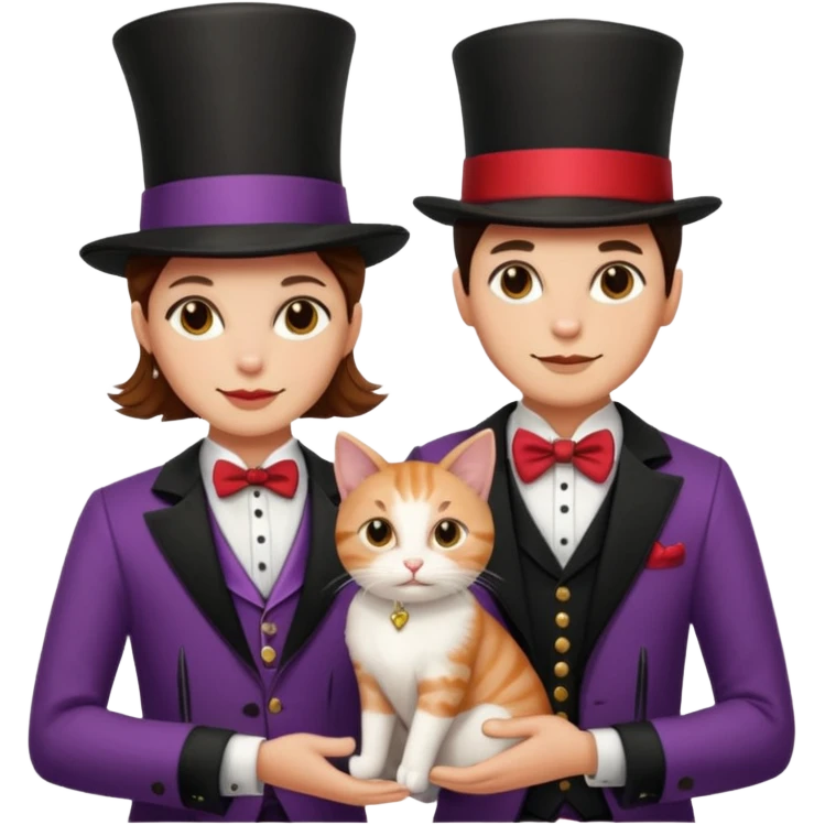 magician couple and their pet cat emoji
