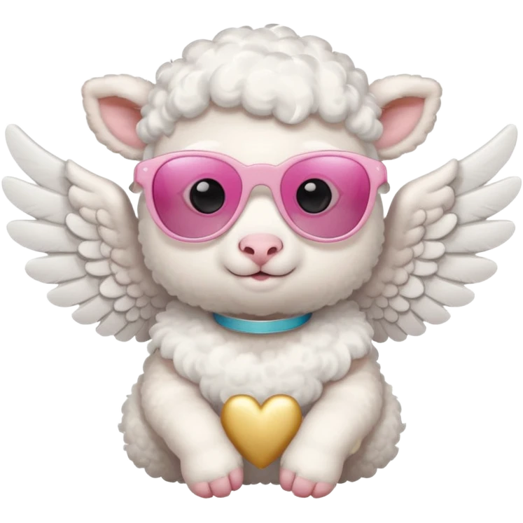 a white baby lamb with white angel wings and pink sunglasses on emoji