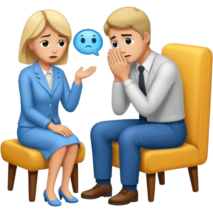 Crying man at the psychological session ( woman is psychologist supporting man) emoji
