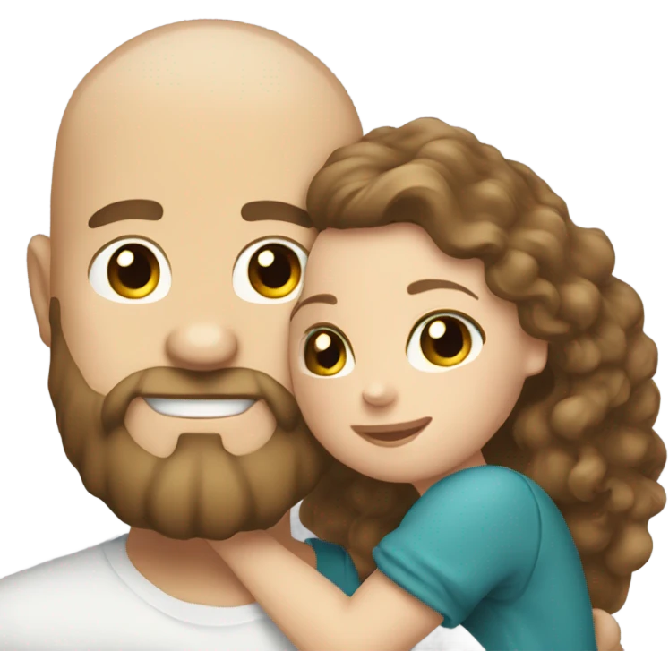 bald bearded guy hug long curly brown hair white girl emoji