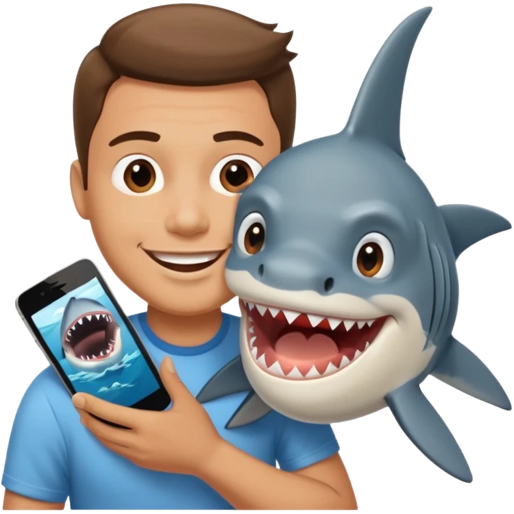 Man kissing a picture of a shark emoji