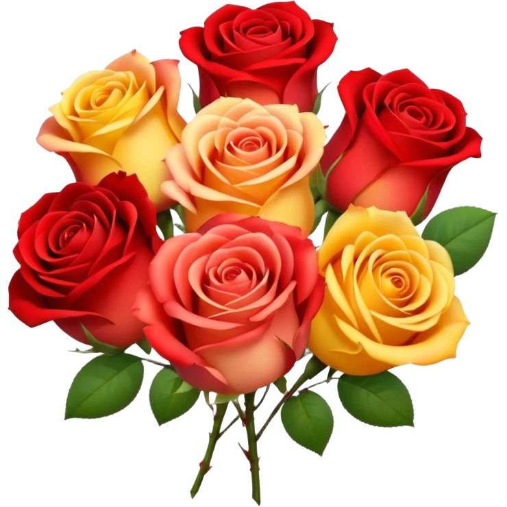 roses with gradient on petal starts yellow and bottom is red make a bouquet of them  emoji