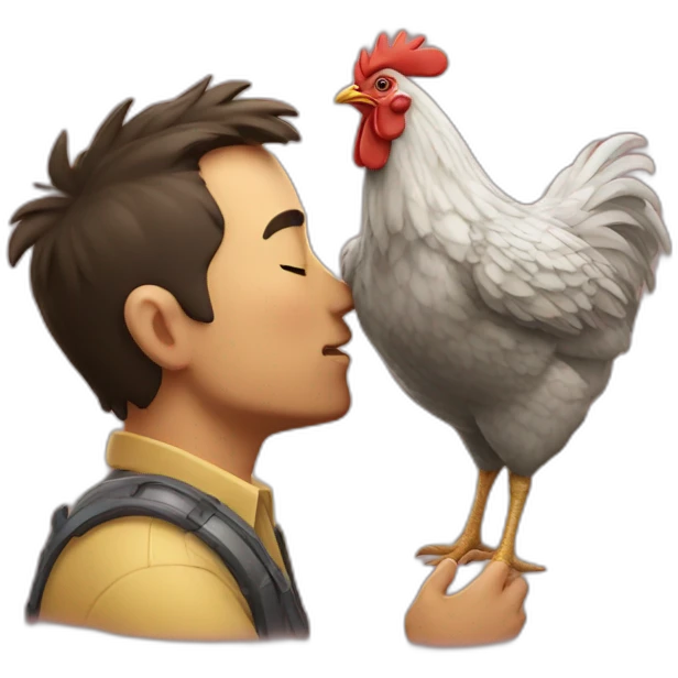 A chicken kissing a man emoji