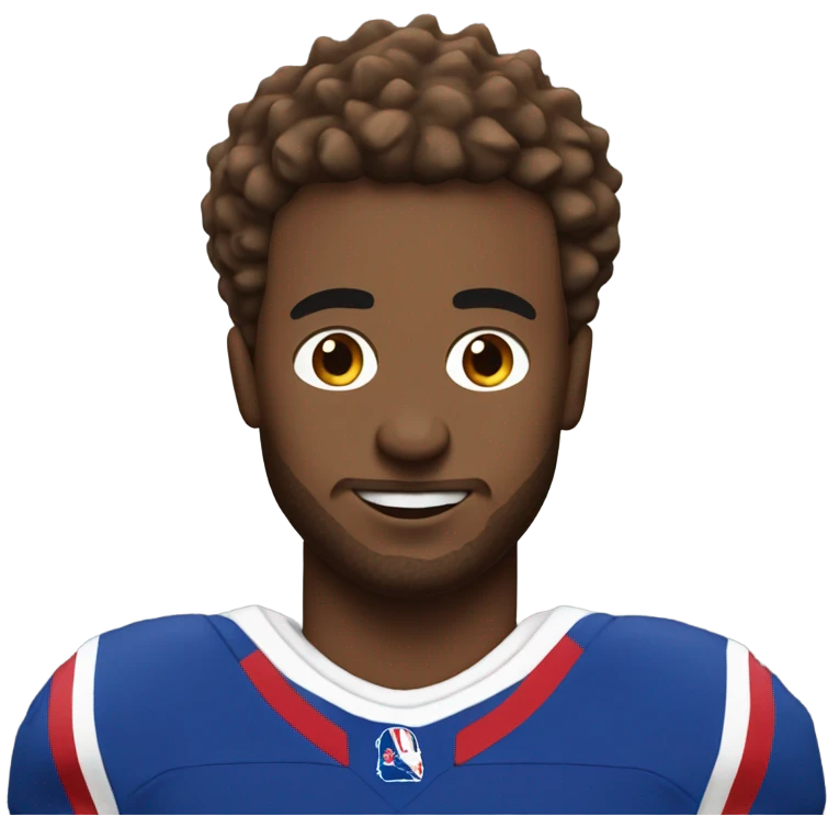 White guy with brown spikey hair wearing bills jersey emoji