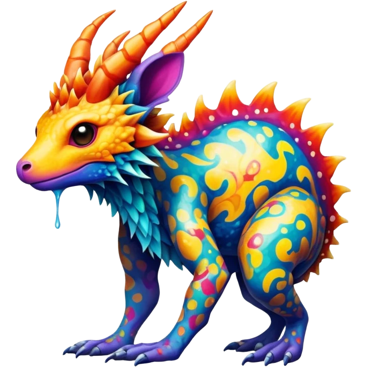 a colorful edgy vernid-fionbri-creature with splash patterns full body emoji
