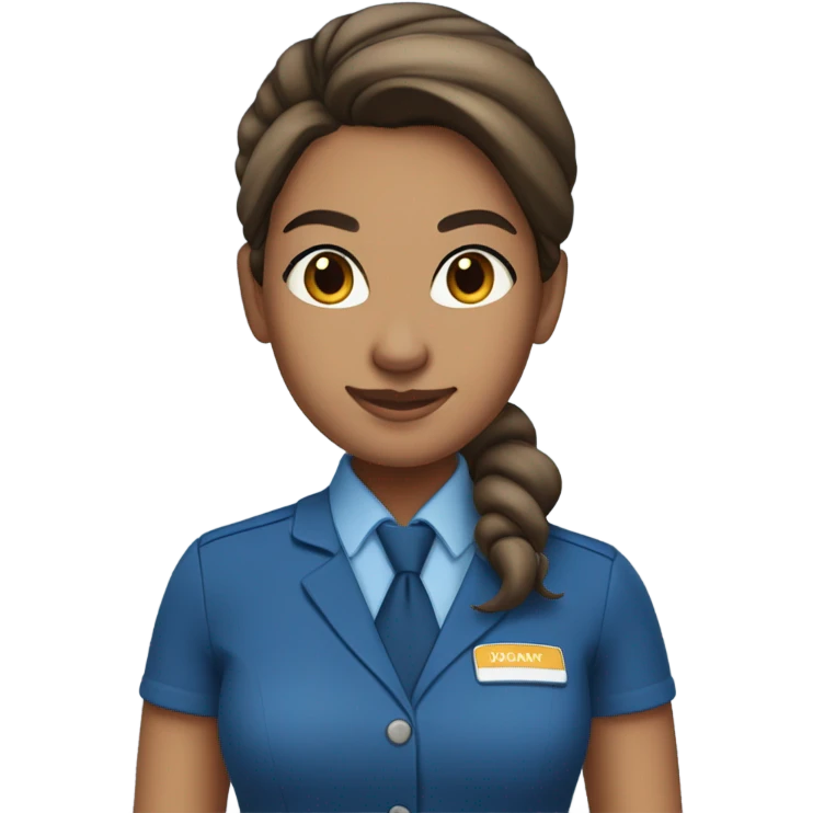 Brown tan skin flight attendant, brown hair in a bun, blue uniform, blue neck scarf emoji