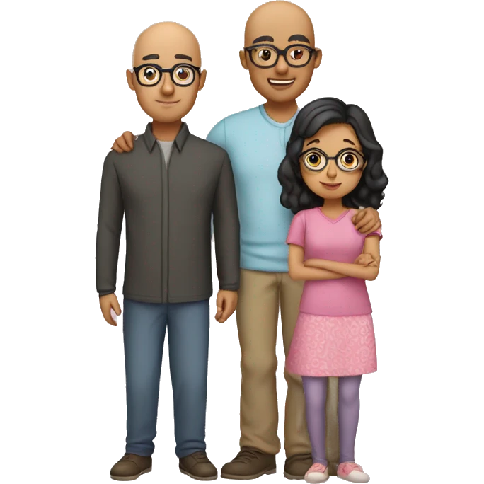 south asian family consisting of 1 bald dad with glasses, mum with glasses and short hair, 25 year old girl with long hair, 22 year old boy  emoji