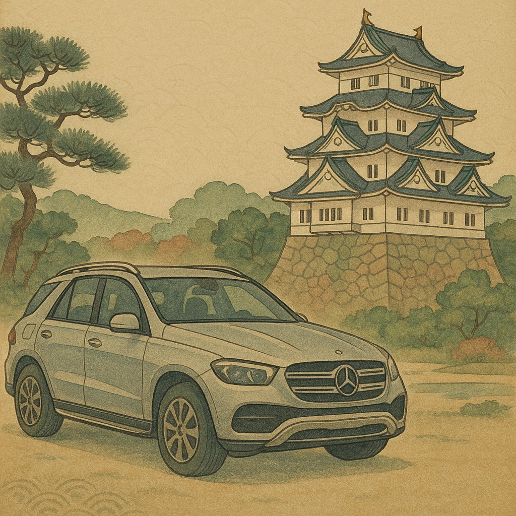 mercedes gle 166 near japanese castle emoji