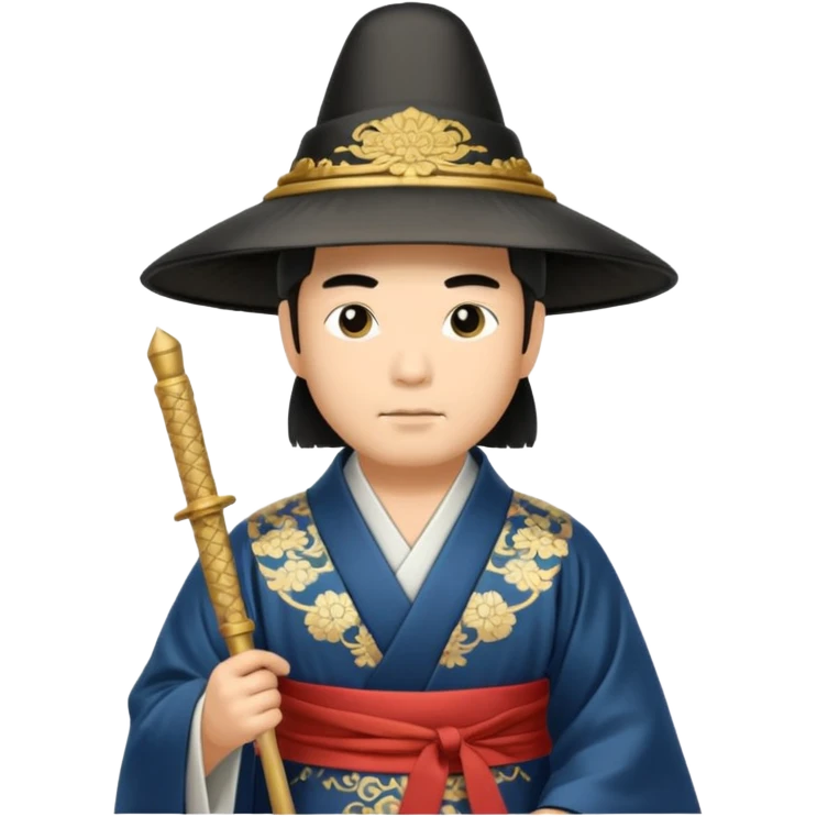 Samurai lord, Elegant noble in long robes with tall hat, holding a scroll of orders. emoji