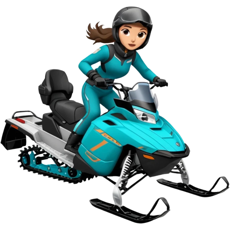 Can you create an emoji of a brunette girl on a teal polaris khaos 850 155 snowmobile action shot emoji