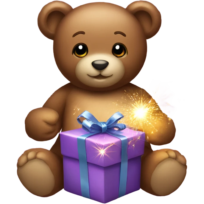 teddy bear holding sparkle gift emoji