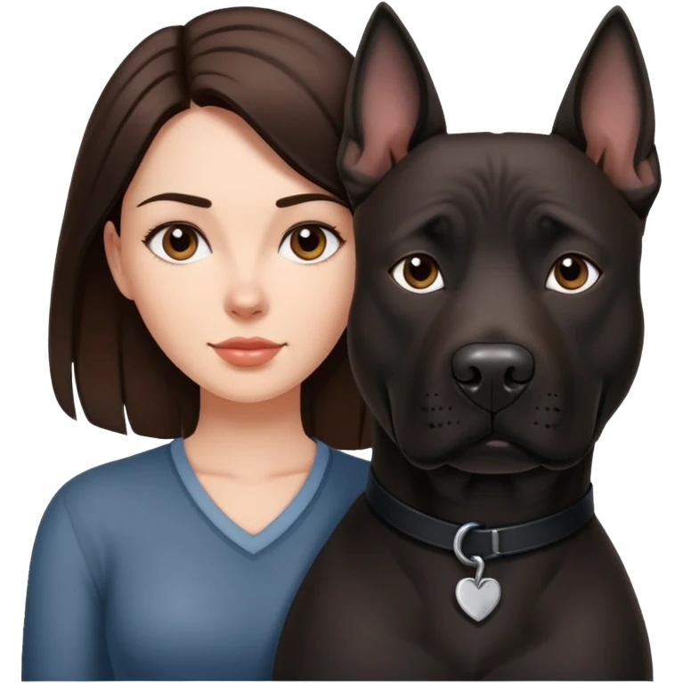 Brunette with a big black amstaff dog emoji