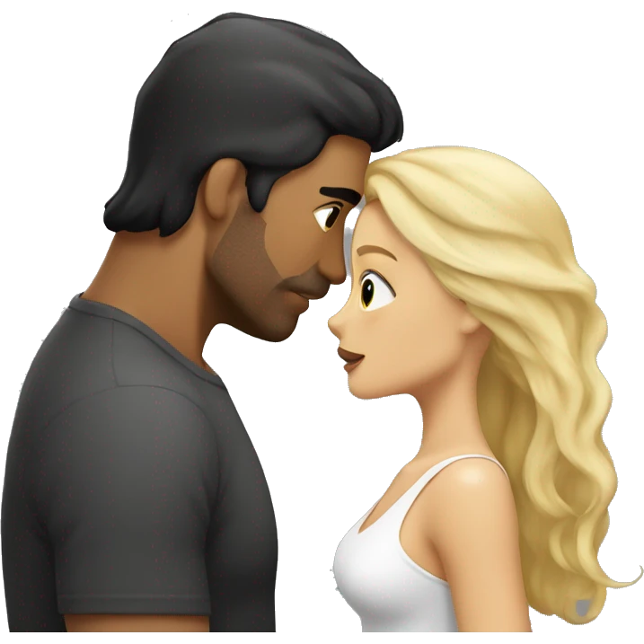 Dark hair strong man kissing a beautiful blonde hair woman emoji