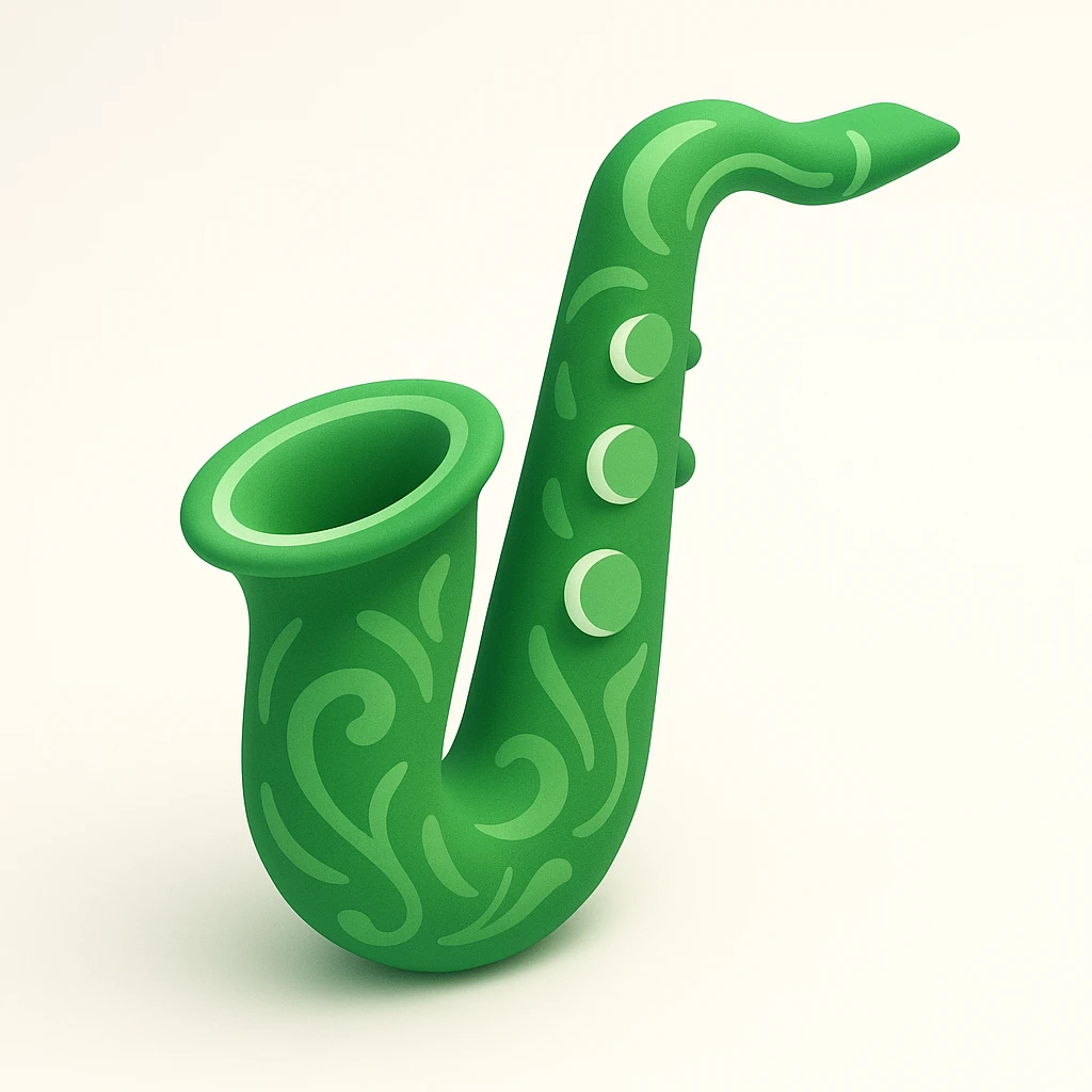 saxophone with abstract green patterns, 3D green style emoji