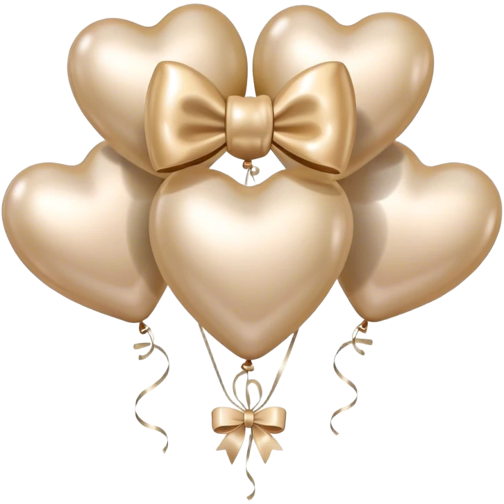 pearl-colored bow and 6 beige  metallic aesthetic heart-shaped balloons emoji