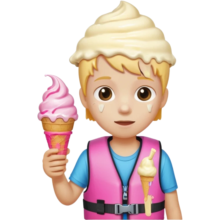 kid wearing lifejacket, holding ice cream emoji