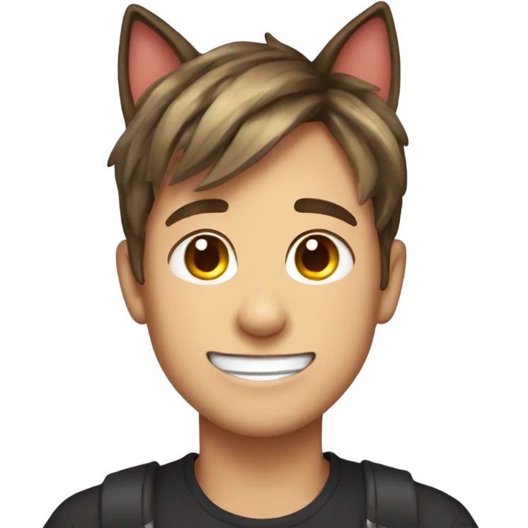 smiling boy with phone tongue out and cat ears emoji