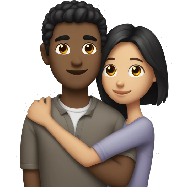 boyfriend with black hair and girlfriend with brown hair hugging emoji