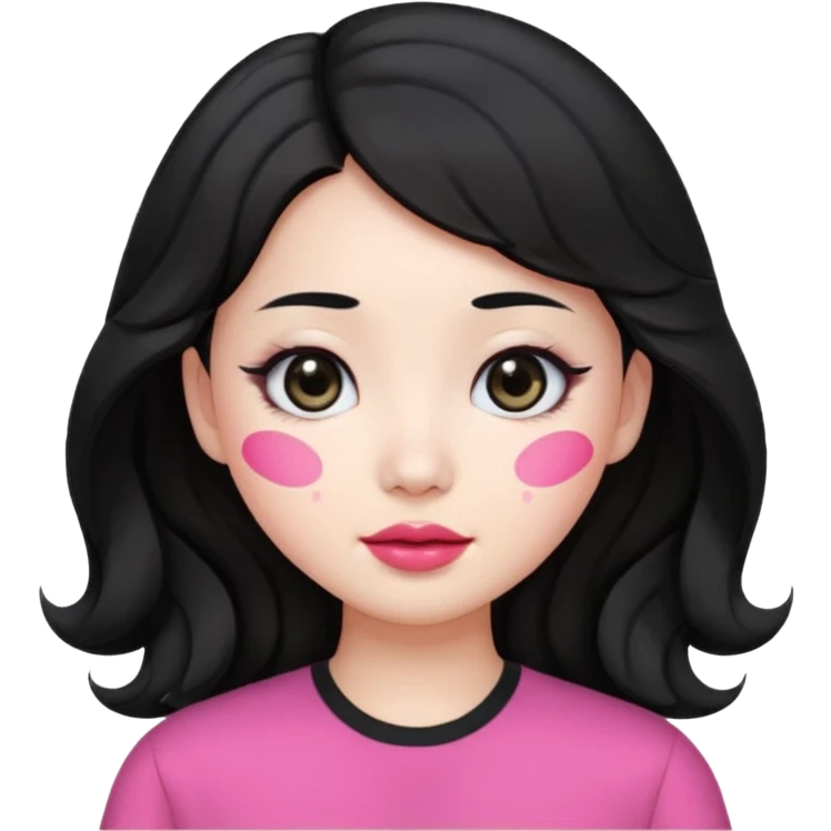 cute young Chinese woman, black wavy hair, white skin, oval face, big black eyes, pink lips, emoji style emoji