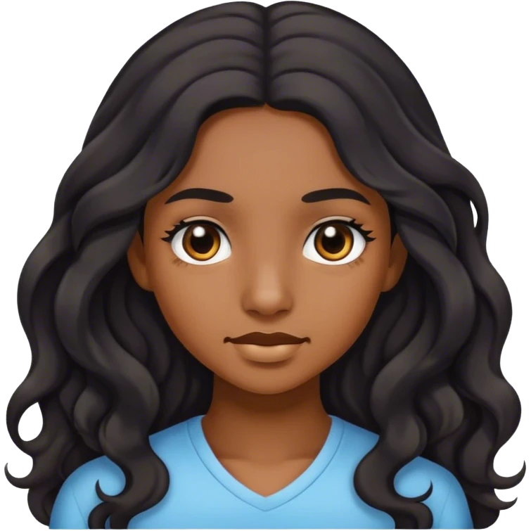 teen brown skin woman with long wavy hair that is black and black eyes emoji