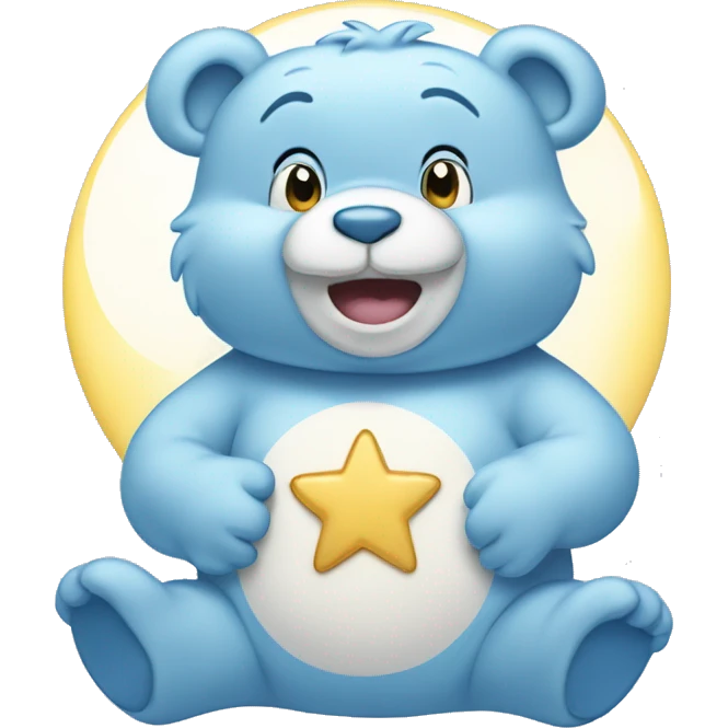 light blue carebear with moon and star on stomach emoji