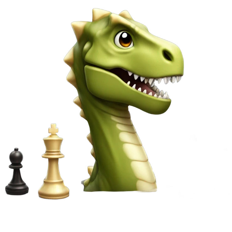 dinosaur holds a queen chess piece in its paw emoji