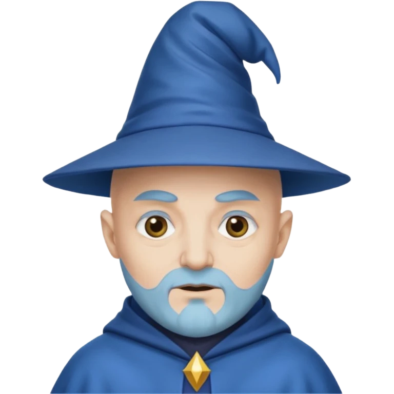 Now a wizard emoji, but still bald with no hat, neutral face, blue skin. emoji