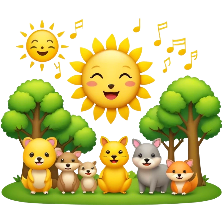 create me an emoji with a sun, trees, singing animals emoji