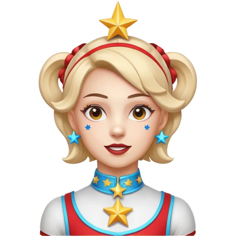 circus acrobat portrait, head and shoulders only, sporty costume collar, energetic expression, star accessories, 3D cartoon, mobile game icon style, clean background, no text, no watermark
 emoji