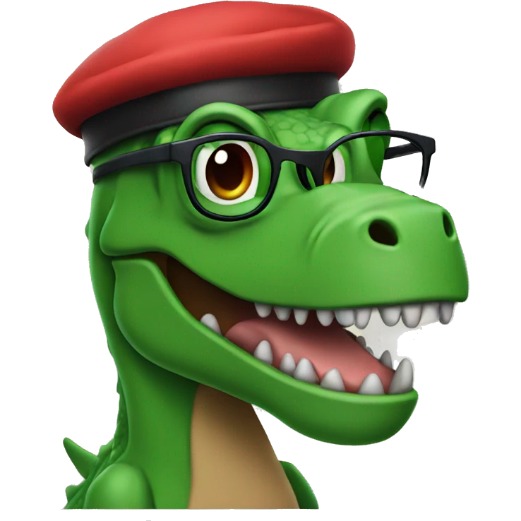 Green Trex wearing red beret and eyeglasses  emoji