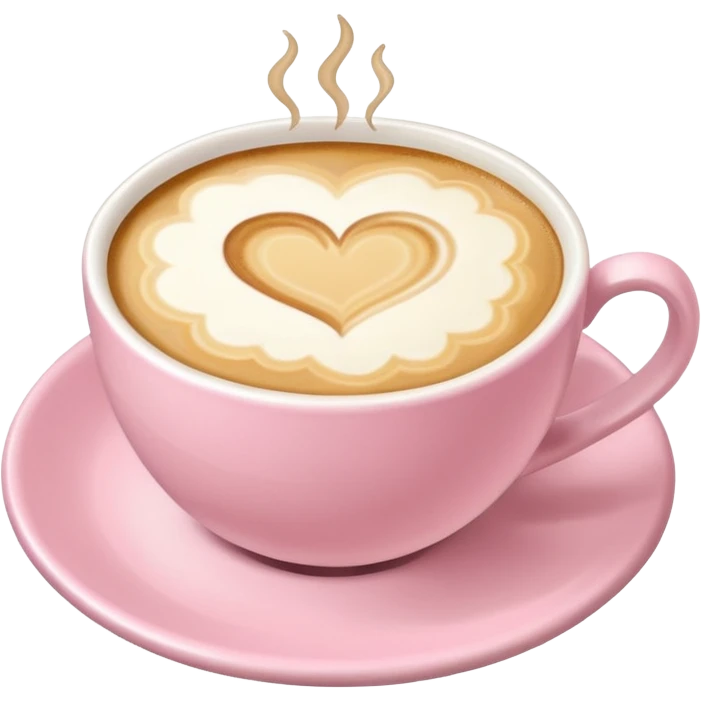 Coffee with a latte art heart in soft pink, beige and yellow pastel colors emoji