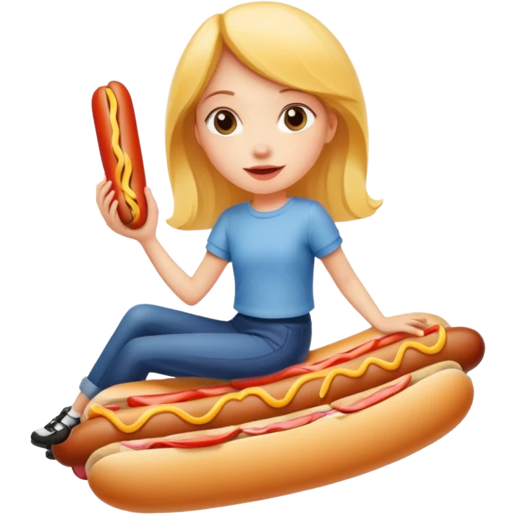 Girl riding a hotdog without the bun emoji
