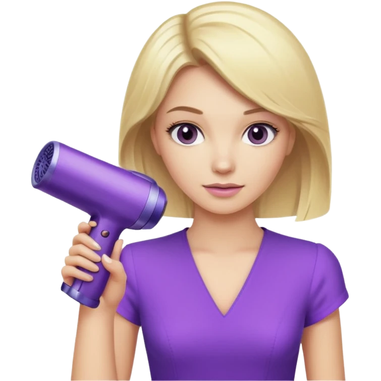 blonde woman with a purple Dyson hair dryer emoji