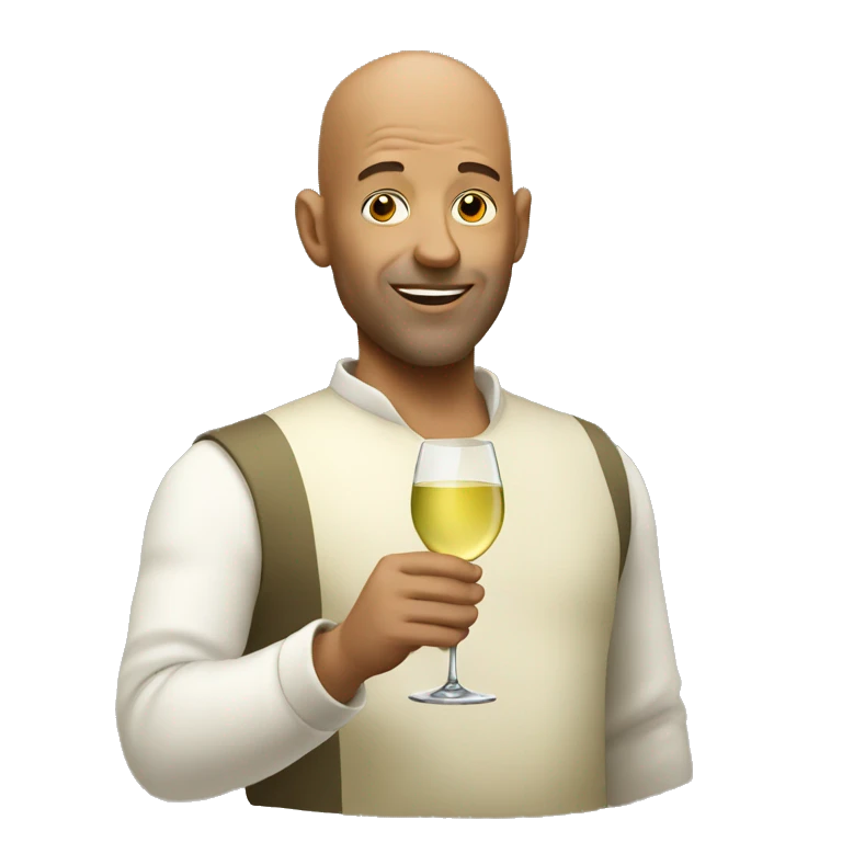 Bald man holding glass of white wine  emoji
