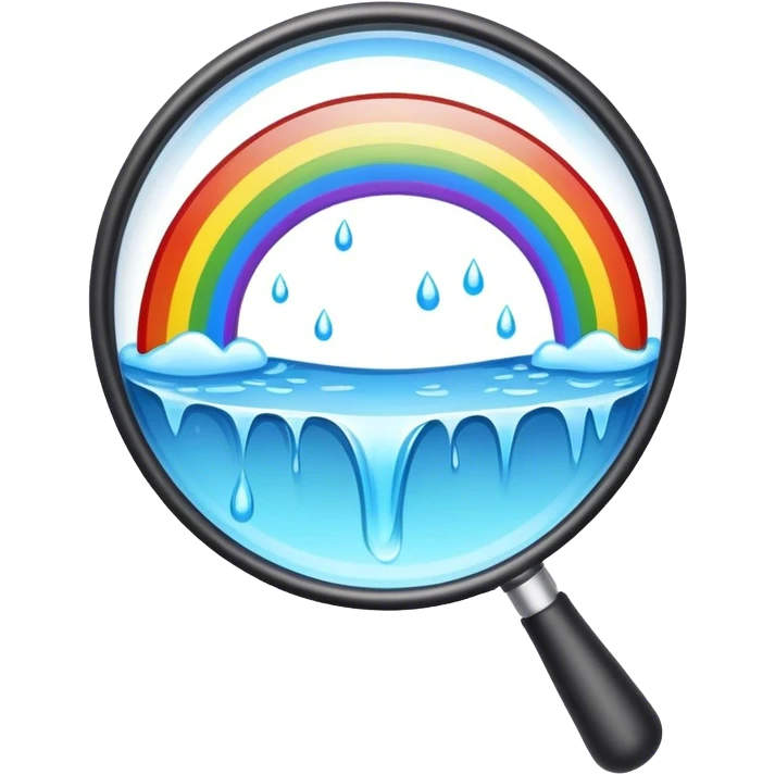 a magnifying glass with a rainbow river flowing through it emoji
