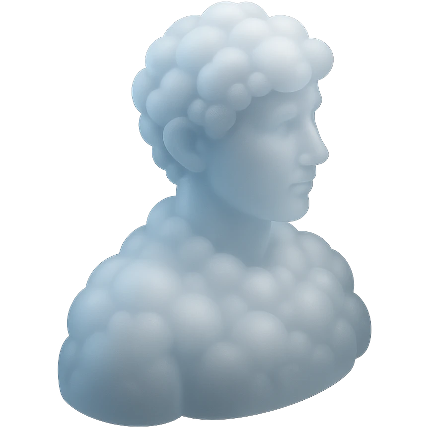 A person from the shoulders up, entirely composed of fluffy white convex clouds, looking to the left emoji