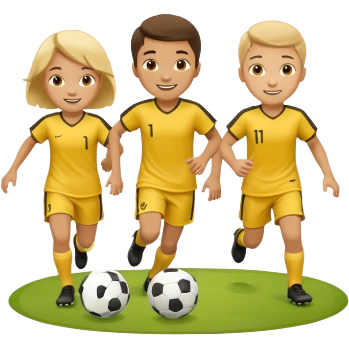 kids play soocer in yellow dress, boys emoji
