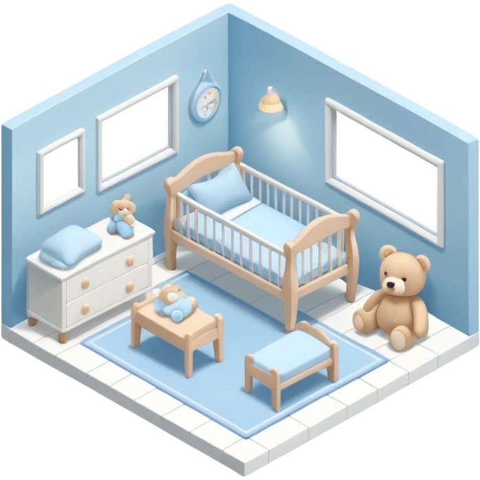 isometric baby room, Cozy baby room with crib and teddy bear emoji
