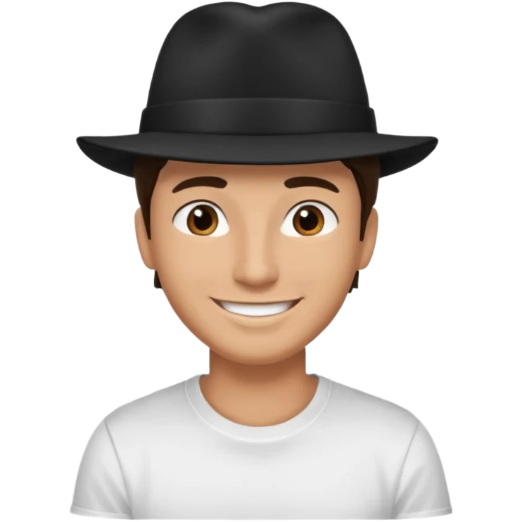 Male brunette movie producer black hat white tshirt  emoji