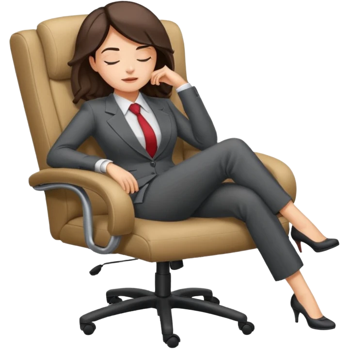Boss sleeping in a chair with her legs up on the desk emoji