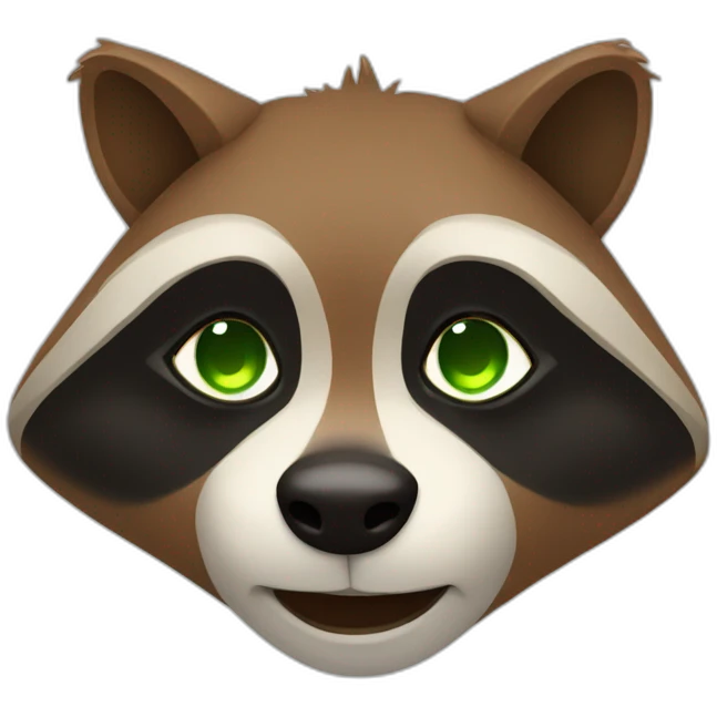 brown raccoon with orange eyes and a dark green hood that is crying emoji