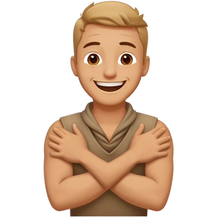 Man with arms crossed with hands on neck and laughing  emoji