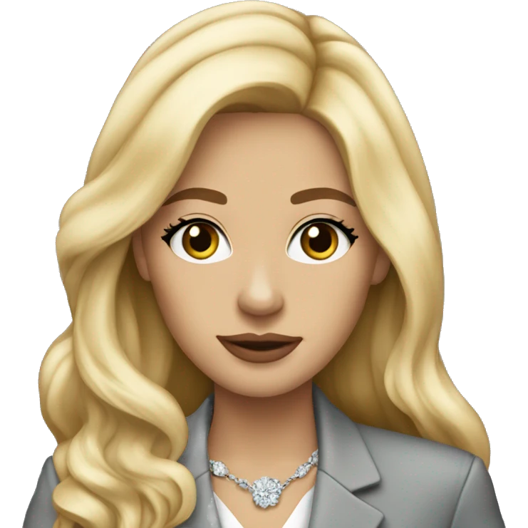 Blonde long hair Tiffany diamond seller in a grey suit emoji
