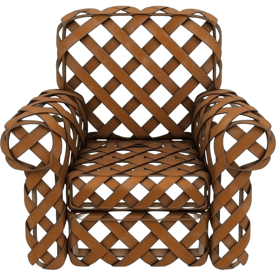 an elegant electric chair frontally composed of many rusty metal parts of old Victorian fences emoji